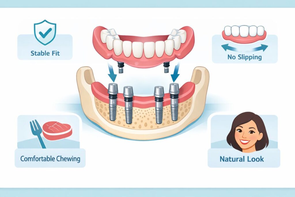 snap-in implant dentures