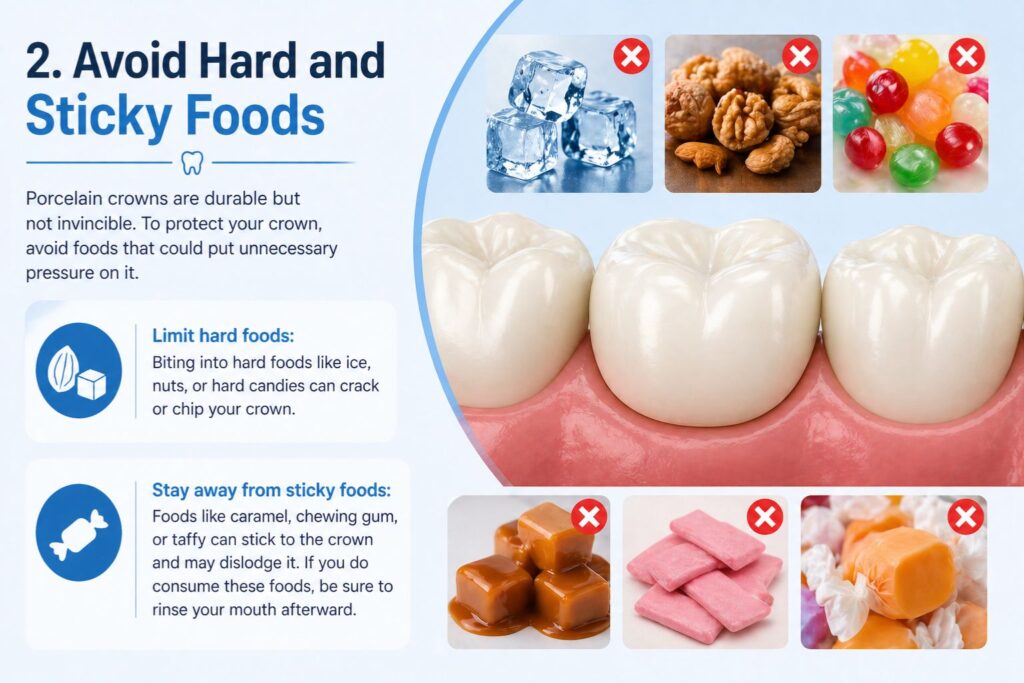avoid hard and sticky foods to keep your dental crown safe